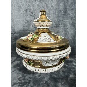 Beautiful Capodimonte Italy Large Lidded Footed Hand Painted Centerpiece Dish